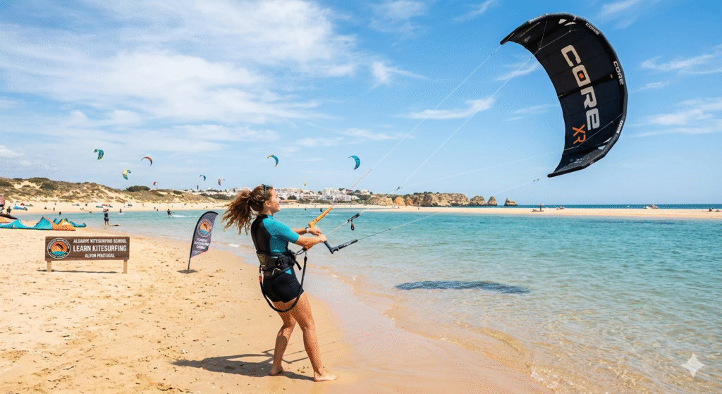 Algarve kitesurfing school lesson in Alvor Lagoon